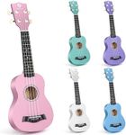 Soprano Ukulele for Beginners, Hawaiian Ukulele 21 Inch Basswood,4 - Strings Guitar Ukulele for kids Adult Student, Pink