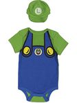 SUPER MARIO Nintendo Luigi Baby Boys Costume Bodysuit & Hat Set Green 0-3 Months