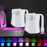 ProBytes 8 Colour Changing RGB Toilet Bowl LED Light - Automatic Glow in Dark/Night time Motion Sensor, All Types of Toilets, Style, Décor, Prevent Accidents, 3 x AAA Powered, Class A - White 2 Pcs