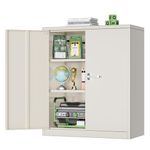 Greenvelly Metal Storage Cabinet, 42” Locking Storage Cabinet with Doors and Shelves, Lockable Storage Cabinets for Home Office, Utility Locker Cabinet, Steel Garage Cabinet with 2 Keys, Grey