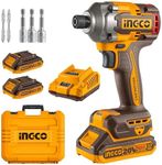 INGCO 20V Cordless Impact Driver 285NM, Brushless Motor, Variable Speed Control 1600/1900/2600RPM, 2900BPM with LED Work Light, 2Pcs 2.0Ah Battery and 1Pcs Charger, Packed by Carrying Case CIRLI2028