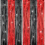 Dimeho 2Pack Red and Black Fringe Curtain Large Black and Red Foil Fringe Backdrop Curtains Tinsel Streamers for Ball Birthday Graduation Christmas Party Halloween Decoration (78.7×39.4 Inches