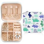 Idocolors Jewelry Box with Cute Dinosaur Pattern Design, PU Leather Jewelry Travel Organizer Case-Rings/Earrings/Necklace Storage Box for Women Birthday Mom Friends Her Bridesmaids Girls Gifts