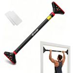 PURRGRIT Pull Up Bar for Doorway No-Screw, Adjustable Width (74-95cm), 200kg/440 lbs Capacity, with 360° Lock & 2x EXTRA Foam Padding for Ultimate Door Frame Protection, Home Chin Up Bar (RED)