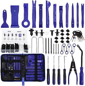 Birshe 158 Pièces Outils De DéMontage De Garnitures Trousse, Outils Demontage Garniture Auto avec Rivet Clips Plastique et Bandes de Câble pour Voiture Porte Panneau Tableau de Bord (Bleu）