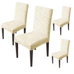 House of Quirk Stretchy Universal Camellia Jacquard Waterproof Chair Cover Removable & Washable Short Dining Chair Cover Protector Seat Slipcover (Beige,Pack of 4)