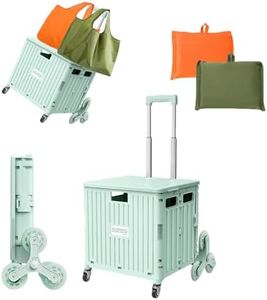 UCollapsible Utility Cart with Stair Climbing Wheels, Telescopic Handle, Rolling Storage Trolley, Foldable Utility Cart with Stair Climbing Wheels with 2 Eco - Friendly Bags, (Green)