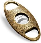 CIGARLOONG Cigar Cutter Stainless Steel Bronze Engraved Double Cut Blade Cigar Guillotine （Color:Gold1)