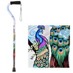 Nova Joy Designer Offset Walking Cane for Seniors - Unisex Adjustable Lightweight Aid with Foam Handle, Wrist Strap and Anti-Rattle Lock - Essential Mobility Support - Proud Peacock