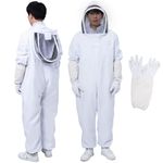 Katsuyoku Beekeeping Suit with Glove, Full Body Protection Beekeeper Ventilated Suit Coverall Jacket with Round Veil