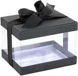 Hammont Clear Gift Box - 6 Pack Clear Boxes for Gifts, Cakes, Cookies, & Party Favors - Boxes with Base, Lid & Ribbon - Versatile Clear Cake Box Solution (5"x4"x3.5" (Black))