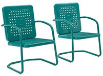 Crosley Furniture CO1025-TU Bates 2-Piece Retro Metal Outdoor Arm Chair Set, Turquoise Gloss