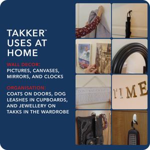 Takker Hardwall Picture Hanging Kit – Easy No-Drill Wall Hooks Set
