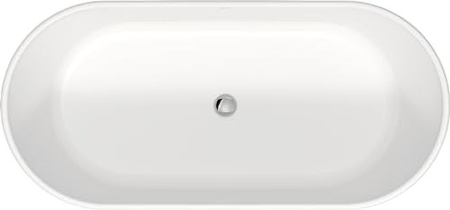 Duravit, 700477000000090, D-Neo 63" Free Standing Solid Surface Soaking Tub with Center Drain, Drain Assembly, and Overflow, White