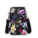 YAMEIZE Women Crossbody Phone Purse Bags-Mini Waterproof Multifunction Wallet Shoulder Bag Black Flower