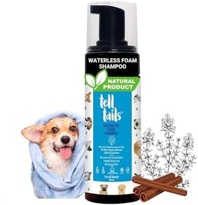TELLTAILS Waterless Dog Shampoo | Flea, Tick & Odor Removal Moisturizes, Detangles & Adds Shine |Neem, Tea Tree, Thyme, Aloe Vera & Cinnamon |Antiseptic, Antifungal & Antibacterial |All Breeds | 150ml
