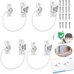 eSynic Popular 4pcs Window Safety Restrictors Window Restrictor for UPVC Window Security Locks with Keys Child Safety Window Security Wire Latch Perfect for Home Public Applications-White