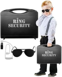 Wedding Ring Security Box with Black Sun Glasses and Top Secret Spy Ear Piece Ring Bearer Gifts Special Agent Ring Bearer Suitcase for Kids