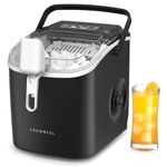 CROWNFUL Ice Maker Countertop with Handle, Self-Cleaning Ice Maker with Scoop and Basket,26lbs/24H,9 Cubes in 6 Mins,Portable Small Ice Machine with Scoop and Basket for Home Kitchen Office Bar Party