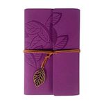 SAYEEC Leather Journal Notebook, 80 Sheets Vintage Classic Leaf Embossed Travel Spiral Notebook, A6 Refillable Blank Diary Journal Writing Notepad Sketchbook with Unlined Page, Retro Pendants (Purple)