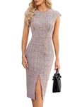 JASAMBAC Dresses Women Tweed Cocktail Dresses Wedding Guest Dresses Evening Dresses Work Dresses Midi Dress Vintage Pencil Dres pink