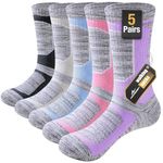 Niorasen Walking Hiking Socks Womens 5 Pairs, Cushioned Breathable Cotton Boot Socks, Anti Blister Ladies Crew Athletic Sports Sock for Running Gym Climbing