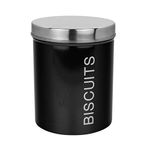 Harbour Housewares Round Metal Biscuit Tin - Black - 14cm - Kitchen Biscuit Barrel Box Storage Canister Cookie Jar Caddy Container with Rubber Airtight Lid