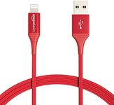 Amazon Basics Nylon Braided Lightning to USB A Cable - MFi Certified iPhone Charger, Red, 91.2 cm