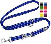 DDOXX Reflective Nylon Dog Lead - 2m, 3-way Adjustable Dog Training Lead Dogs - XS (Blue)