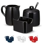 Kook Sugar and Creamer Set, 3 Piece, Pitcher, Sugar Bowl with Lid and Spoon, Sweetener Holder (Black)