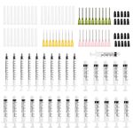 30PCS Small Plastic Syringe 1ML 3ML 5ML, Ink Filling Syringe, Measuring Feeding Pets Syringes with 14G 20G 23G Blunt Needles, Caps, Tip Plug for Industrial, Labs Experiment