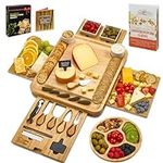 Charcuterie Cheese Board - 2 Ceramic Bowls & Plates. Magnetic 4 Drawers Bamboo Cutlery Knife Set, Round Tray, Wine Opener, Labels, Markers - Birthdays, Weddings & Housewarming Gift + Bonus Recipe Book