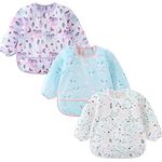 ElecMotive 3 Pack Long Sleeve Baby Bibs, Waterproof Sleeved Bib, Toddler Soft Bib for 6-30 Months (3 Pack A)