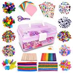 obqo 1800+ Pcs Kids Craft Box Kit, Toddler Arts and Crafts for Kids includes Pom Poms, Pipe Cleaners, Feather, Folding Craft Box - All in One for Kids Toddler DIY Craft Set (Purple)