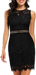 Women's Elegant Round Neck Sleeveless Summer Floral Lace Cocktail Party Juniors Teen Girl Bodycon Wedding Guest Dress 975 (M, Black)