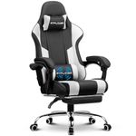 GTPLAYER Fabric Gaming Chair with Footrest, Computer Chair with Massage Lumbar Support, Height Adjustable Gaming Chair with 363° Swivel Seat and Headrest for Office or Gaming White-Black