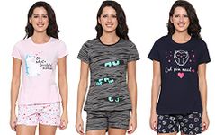 Real Basics Women's Cotton Printed Relaxed Fit Top And Shorts Pajama Set(Rb-W-ShortPajama Set-2Xl-P3-Pinkgreyowl_Pajama Set3_2XL)