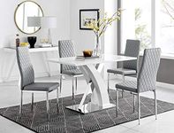 Furniturebox UK Atlanta 4 Rectangle White High Gloss Chrome Metal Modern Stylish 4 Seater Dining Table And 4 Modern Stylish Milan Dining Chairs Set (Dining Table + 4 Grey Milan Chairs)