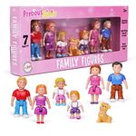 Playkidiz Family Figures - Set of 7 Little Toy People to Play in Dollhouse Including Parents, Siblings and Pet - Dollhouse Accessories for Kids