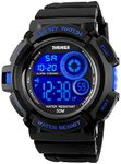 FANMIS Mens Military Multifunction Digital Watches 50M Water Resistant Electronic 7 Color LED Backlight Black Sports Watch, Blue, Digital