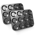 ASAB 12 Cup Cupcake Tray for Baking Non Stick Carbon Steel Muffin Tray Stain Resistant Baking Mould Dishwasher Safe BPA Free Easy to Clean Oven Safe Muffin Tray for Pudding Brownies Pies (Pack of 2)