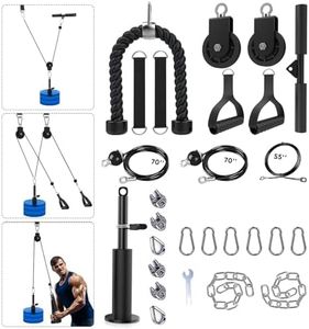 Riksam Cable Pulley System Gym, Upgraded Weight Pulley System with 3 Detachable Handles, LAT and Lift Pulley Attachments for Biceps Curl, Triceps, Chest Workout