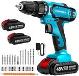 VINNYSEN 48V Cordless Drill Set, Electric Drill Set with Battery and Fast Charger, 27pcs Drill/Driver Bits, 2Variable Speed, 3/8" Keyless Chuck, 25+1 Position, Portable Drill Kit for DIY&Home (Blue01)