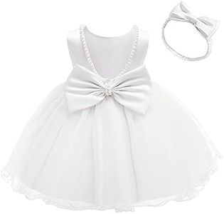 QDU Tulle Party Flower Girl Dress Flower Princess Wedding Dress for Toddler and Baby Girl, White, 5-6 Years