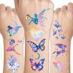 CHARLENT 110 Glitter Styles Temporary Tattoos for Girls Women - 12 Sheets Glitter Dream Butterfly Moon Fairy Unicorn Mermaid Temporary Tattoos for Girls Party Favors Festival Makeup