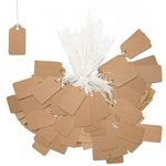 Price Tags with String Small, 500 Pcs Mini Kraft Paper Blank Price Tag Labels Brown for Jewelry Clothing Gift (26 x 15 mm)