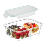 Shopeum 3 Compartment Rectangular Storage Glass Lunch Box With Leak Proof Airtight Lid Meal Prep Serving Bowl Food Containers Tiffin Plastic Lids Clamp Containers Pack Of 1 (1000Ml),Multicolor