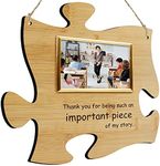 Thank You For Being A Piece Of My Story - Hanging Modern Acrylic Puzzle Piece Sign with 6 x 4" Picture Frame - A Great Teacher, Mentor, Or Leader Gift (Bamboo)