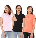 Wear Your Opinion Womens Polo Collar Neck T-Shirt Top (Combo Pack of 3) (Design: Solid,TuscanyPink/Black/Carrot,Small)