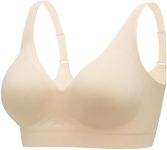 Angelhood Deep V Bras for Women Wire Free Soft Wireless Bras Ultra Comfort Seamless Bras with Extender, Beige, Medium